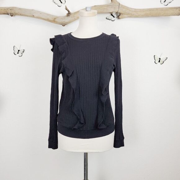 Ann Taylor black ruffle front sweater - Picture 1 of 10